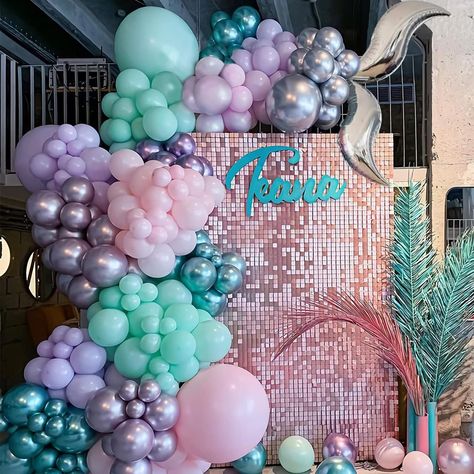 PRICES MAY VARY. 【164Pcs Mermaid Balloon Arch Kit】Macaron Purple Balloon(18In 1PCS + 10In 20PCS + 5In 10PCS); Macaron Pink Balloon(18In 1PCS + 10In 25PCS + 5In 5PCS); Macaron Blue Balloon(10In 20PCS + 5In 10PCS); Metallic Purple Balloon(10In 25PCS + 5In 5PCS); Metallic Green Balloon(10In 20PCS+5In 10PCS); 10In Silver Balloon 10PCS; 18In Mermaid Tail Foil Balloon 2PCS; Accessories(Dot Glue 1PCS + Balloon Strip 1PCS). 【Mermaid Theme Party】With the most fantastic colours, purple, pink and green, ou Underwater Party Decorations, Mermaid Balloon Garland, Birthday Under The Sea, Mermaid Balloons, Balloons Arch, Mermaid Birthday Party Decorations, Fest Temaer, Ocean Theme Party, Ballon Party