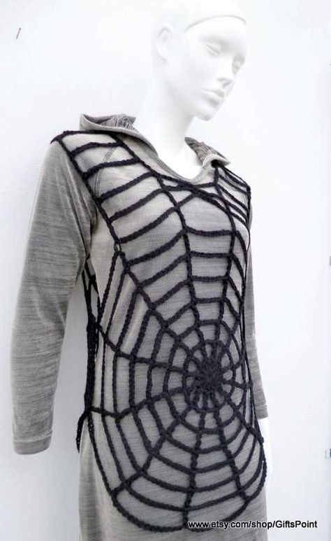 Spider Web Halloween Costume, Halloween Costume Crochet, Crochet Halloween Patterns, Crochet Spider Web, Crochet Halloween Patterns Free, Halloween Costume Patterns, Crochet Spider, Crochet Tunic Pattern, Black Crochet Dress