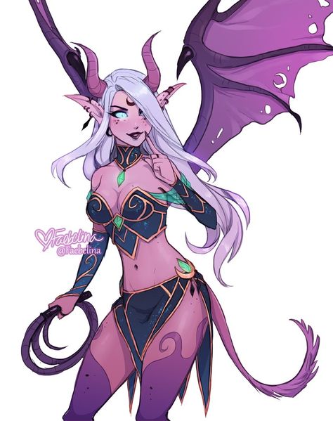 Succubus Faeb by Faebelina Lilies Drawing, Fantasy Demon, Warcraft Art, D D Monsters, Night Elf, Unique Drawings, Fantasy Races, My Favorite Color, Fantasy Artist