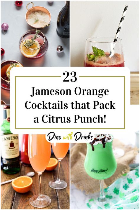 Collage of 4 jameson orange cocktails. Orange Jameson Cocktails, Jameson Orange Drinks, Orange Tea Shots Recipes, Jameson Orange Cocktails, Jameson Orange Whiskey Drinks, Jameson Orange, Cocktail With Orange Juice, Jamison Orange Whiskey Drinks, Orange Juice And Whiskey