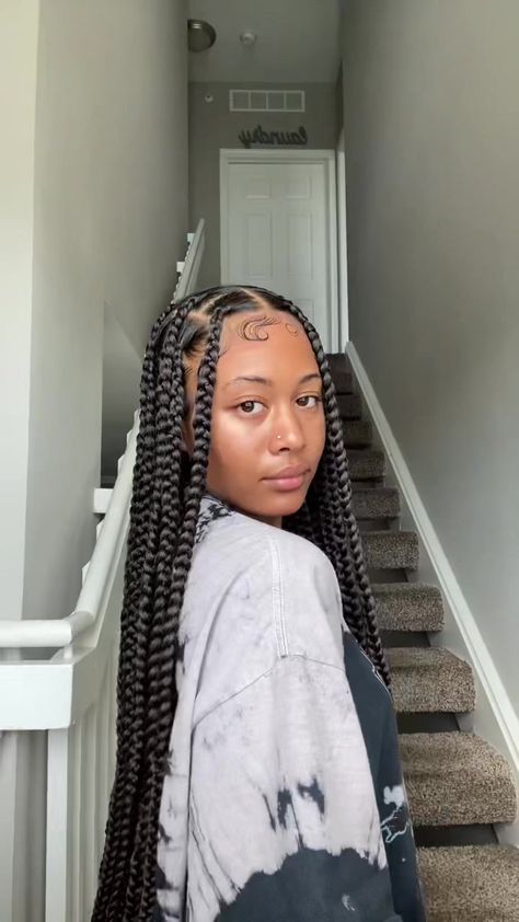 Box Jumbo Braids Hairstyles, Knotless Jumbo Braids With Curls, Rastafri Braiding Hair, Cute Cornrow Hairstyles Black Women Natural Hair, 10 Box Braids Hairstyles, Four Braids Black Women, Easy Braid Extension Hairstyles, 12 Box Braids Hairstyles, Knotless Box Braids Jumbo Long