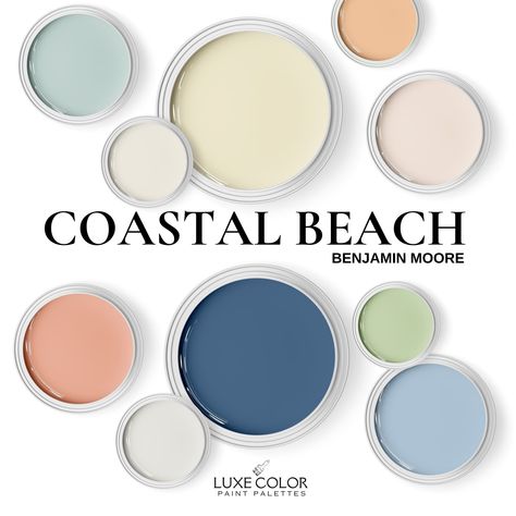 Island inspired coastal and beach color palette from Benjamin Moore paints features exciting and fun colors for soaking up the sun. This is a *digital download* packet that contains helpful information to assist you with quick and easy color selections for your home. This digital product includes: 3PDF's: *Coastal and Beach Colors *Paint Numbers and Names *Perfectly paired paint combinations *Suggestions for where to place paints. *LRV and undertone of each paint *Easy clickable paint surfaces to website. *Paint Planner  *Color Courage Ebook *Color Courage Workbook THIS IS A PAINT PALETTE GUIDE YOU DOWNLOAD.  NO PRINTED MATERIALS NOR PAINT SAMPLES WILL BE SHIPPED. YOU MUST GO TO YOUR LOCAL PAINT STORE TO OBTAIN PAINT SAMPLES.  Please message me if you need assistance downloading these guid Contemporary Coastal Color Palette, Florida Home Interior Paint Colors, Blue And Terra Cotta Color Palettes, Modern Beach House Color Palette, Exterior Paint Colors For House Benjamin Moore, Coastal Pastel Color Palette, Coastal Home Exterior Paint Colors, Cape Cod Color Palette, Coastal Paint Colors Benjamin Moore