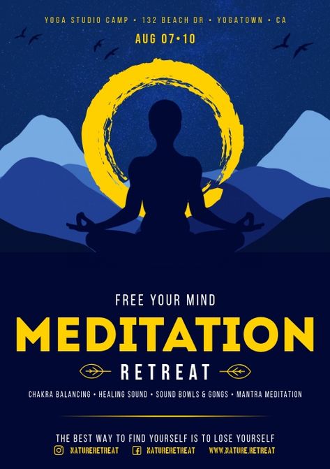 YOGA / MEDITATION POSTER Yoga Poster Design, Event Poster Design Inspiration, Yoga Flyer, Spirituality Meditation, Event Poster Template, Photoshop Tutorial Typography, Poster Design Layout, Yoga Poster, Meditation Retreat