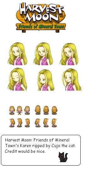 Karen Harvest Moon, Harvest Moon Btn, Friends Of Mineral Town, Harvest Moon Game, Town Games, Graphic Design Posters Layout, Game Sprites, Pixel Art Characters, V Games