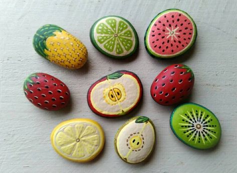 Rock Drawing Ideas, Drawing Ideas Fruit, Rock Drawing, Painted Rock Cactus, Sea Rocks, Stone Art Painting, Painted Rocks Kids, Painted Rocks Craft, Painted Rocks Diy