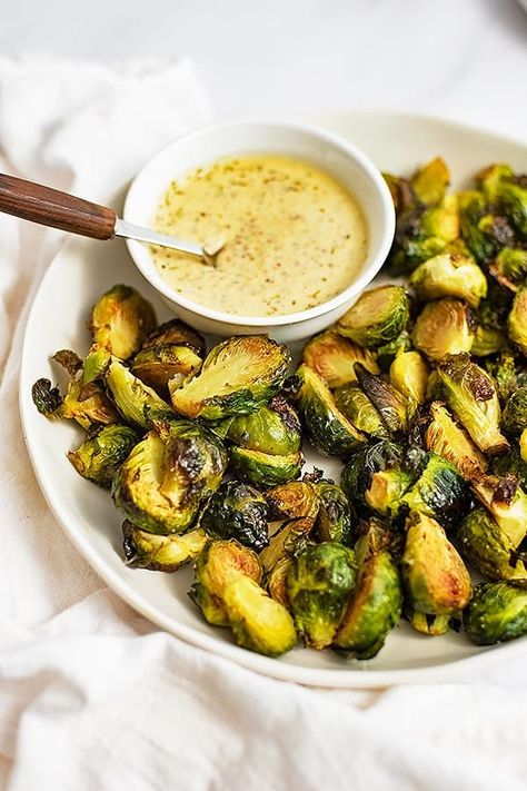 Garlic Dijon Sauce, Fried Zucchini Recipes, Sauteed Brussel Sprouts, Carb Friendly Recipes, Dijon Sauce, Crispy Brussel Sprouts, Whole30 Keto, Roasted Brussel, Sprout Recipes