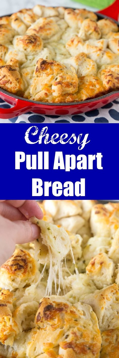 Italian Cheese Pull Apart Bread - make this easy side dish any night of the week.  Open a can of biscuits, toss with butter, seasonings, cheese and bake! Pull apart garlic bread in just minutes any night of the week! Cheese Pull Apart Bread, Cheese Pull Apart, Pull Apart Garlic Bread, Cheesy Pull Apart Bread, Rhodes Rolls, Cheese Pull, Dips Recipes, Baking Breads, Blueberry Crisp