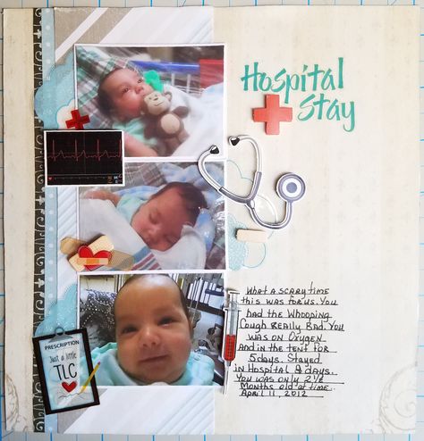 Hospital Stay Scrapbook Layout, Hospital Scrapbook Layouts, Nicu Scrapbook Ideas, Scrapbook Baby Book Ideas, Tag Books, Year Scrapbook, Scrape Booking, Boy Scrapbook Layouts, Baby Scrapbook Album