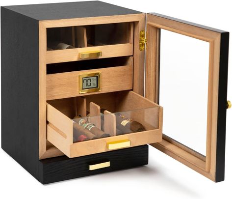 Best Humidor, Humidor Cabinet, Torch Lighters, Accessory Drawer, Hydro Systems, Cabinet Black, Tempered Glass Door, Black Ash, Cabinet Style