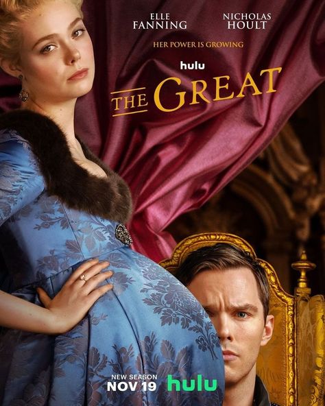 Hulu The Great, The Great Season 2, Elle Fanning And Nicholas Hoult, The Great Hulu, The Great Catherine, The Great Series, 1700s Dresses, Fake Pregnant Belly, Tv Series Poster