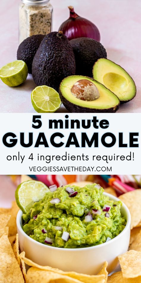 Avocado lovers in need of a quick and easy guacamole, look no further than this 4-ingredient recipe. In just 5 minutes, you'll have a delightful guacamole with a harmonious blend of flavors. So gather some ripe avocados, red onion, lime juice, and garlic salt, and let's create the BEST simple guacamole! Vegan Guacamole Recipe, Avacodo Recipe Idea Healthy, Guacamole Recipe No Tomato, Salsa Dishes, Dips Savory, Vegan Avocado Recipes, Simple Guacamole, Avocado Dip Recipe, Guacamole Recipes