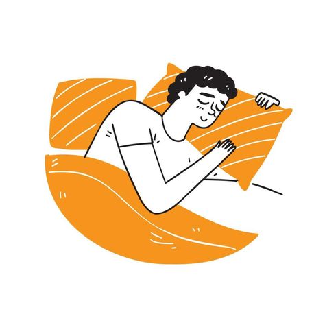 Young man sleeping with orange pillow Person Sleeping Illustration, Sleep Illustration Art, Sleeping Reference, Sleep Icon, Sleep Illustration, Sleeping Illustration, Pillow Illustration, Man Sleeping, Immaculate Vibes