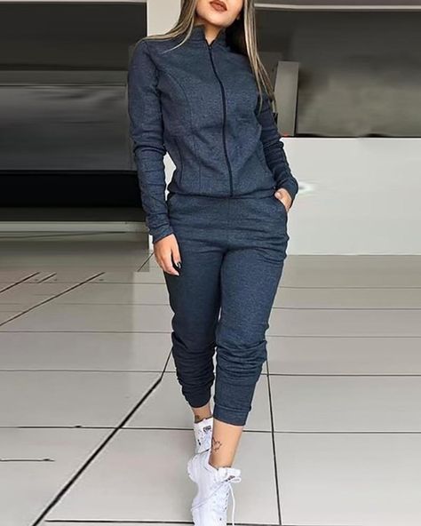 Sporty Set, Elegante Casual, Pant Sets, Top Pants Set, Tracksuit Women, Sporty Outfits, Casual Coat, Fashion Pattern, One Piece Swimwear