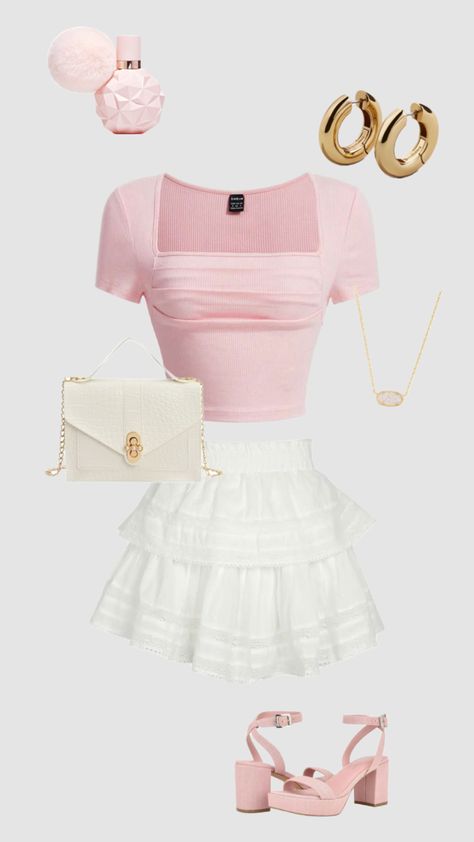 White Pink Aesthetic, Fancy Dinner Outfit, Pink Aesthetic Cute, Formal Purse, Stylish Outfits Casual, Cute Professional Outfits, Preppy Skirt, Skirt Heels, Cute Dress Outfits