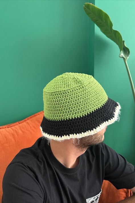 Men Crochet Bucket Hat, Bucket Hat Crochet Men, Crochet Bucket Hat Men, Crochet Masculine, Crochet Lifestyle, Bob Crochet, Green Bucket Hat, Custom Bucket Hats, Men Crochet