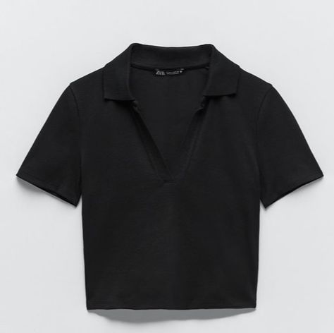 Black Polo Shirt Outfit Woman, Black Shirt Women, Polo Shirt Outfit Women's, Black Top Outfit, Cropped Outfits, Polo For Women, 2024 Wardrobe, Polo Crop Top, Cropped Polo Shirt