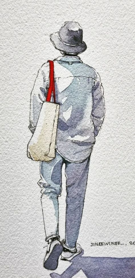 Watercolor Of People, Watercolor Human Figures, People Walking Drawing, Watercolour Photography, Live Sketch, Back Drawing, Sketches Of People, Human Figure Drawing, Watercolor Paintings For Beginners