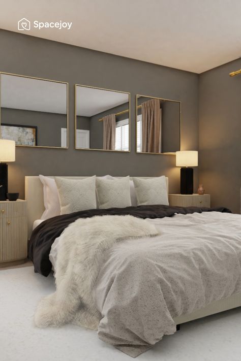 Bedroom With Gold Accents, White And Brown Bedroom, Black And Cream Bedroom, Black White Palette, Modern Chic Bedroom, White And Beige Bedroom, Modern Glam Bedroom, Cream And White Bedroom, Marble Lamps