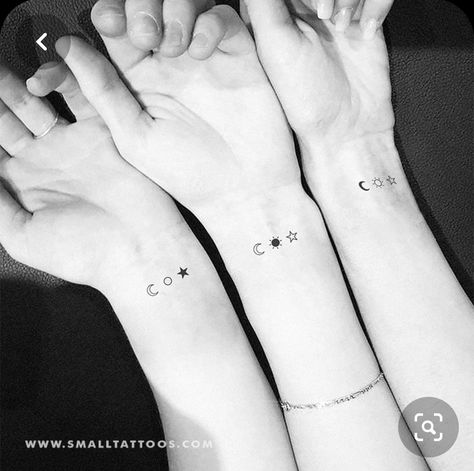 Three Sister Tattoos, Matching Bff Tattoos, Small Sister Tattoos, Matching Friend Tattoos, Tattoo Placements, Bestie Tattoo, Matching Sister Tattoos, Sibling Tattoos, Small Tattoos Simple