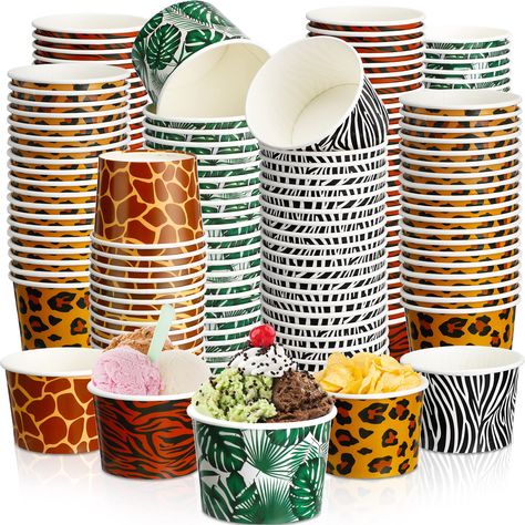 PRICES MAY VARY. Sufficient to Use and Replace: there are 150 pieces of 9oz zoo animal print ice cream cups with 5 different designs, 30 pcs for each design; Enough quantity to meet your various needs, and you can share these cute ice cream bowls with your friends and family Jungle Animal Theme Design: these disposable soup bowls are designed with jungle animal patterns (leopard, tiger, giraffe, zebra, palm tree) and bright colors, you can use different styles of snack cups according to differen Safari Birthday Party Food, Paper Ice Cream, Jungle Safari Birthday, Lion King Baby Shower, Wild Birthday Party, Ice Cream Bowls, Ice Cream Cups, Jungle Theme Birthday, Jungle Baby Shower Theme