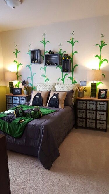 John Deere bedroom John Deere Room Ideas Kids, Tractor Themed Bedroom, Tractor Room For Boys, Tractor Bedroom Ideas Little Boys, John Deere Kids Room, Boys Tractor Bedroom, Kids Room Ideas For Boys, John Deere Nursery, John Deere Bedroom