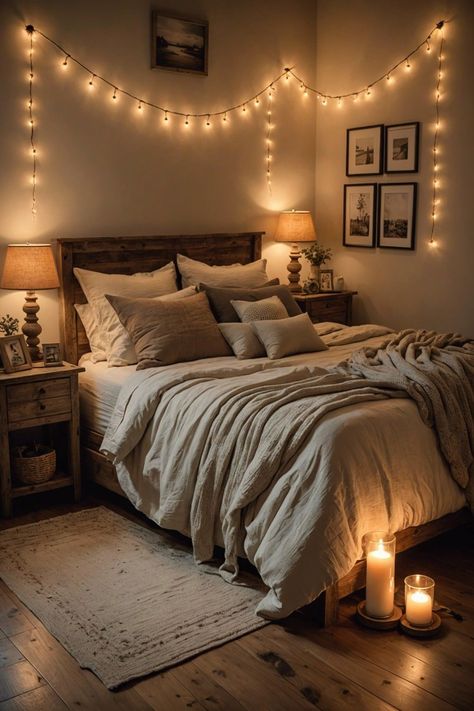 Rustic Country Room Ideas Bedrooms, Cute Small Apartment Ideas Bedroom, Bedroom Styles Cozy, House Inspiration Interior Bedrooms, Room Decor Wood Bedroom, Cozy Dark Bedroom Aesthetic Comfy, Rustic Brown Bedroom Ideas, Rustic House Bedroom, Dark Wood Bed Frame Room Ideas