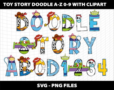 Toy Story Letters Alphabet, Toy Story Letters, Doodle Letters Alphabet, Toy Story Font, Toy Story Halloween, Toy Story Party Decorations, Doodle Alphabet, Doodle Letters, Toy Story Characters