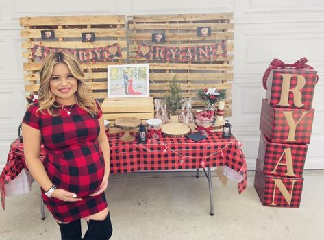 Plaid Baby Shower Ideas Boys, Buffalo Plaid Baby Shower Ideas, Plaid Maternity Photos, Lumberjack Baby Shower Dress, Lumberjack Baby Shower Theme Food, January Baby Shower, Plaid Baby Shower, January Baby, Lumberjack Baby Shower