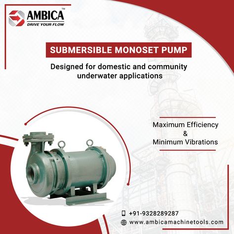 Ambica Machine Tools provide excellent quality submersible monoset pump with maximum efficiency and minimum vibrations. For more details, Call: +91 93282 89287 #SubmersibleMonosetPump #SubmersibleMonosetPumpManufacturer #IndustrialPumps #AmbicaMachineTools Machine Social Media Design, Machine Social Media Post, Water Pump System, Dental Advertising, Cpvc Pipe, Graphic Design Posters Layout, Tools Design, Real Estate Marketing Design, Social Media Branding Design