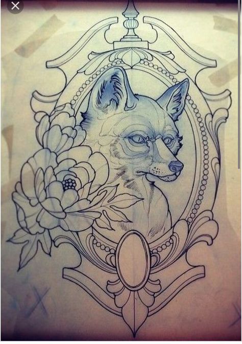 Neo Traditional Frame, Tattoo Special, Frame Tattoo, Fox Tattoo Design, Art Nouveau Tattoo, Nouveau Tattoo, Framed Tattoo, Fox Tattoo, Tattoo Stencil Outline