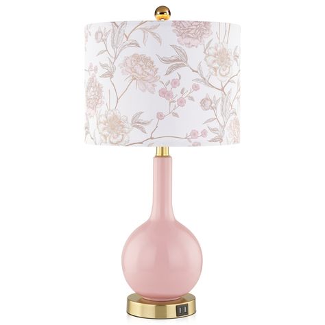 Gold And Pink Lamp, Girly Lamp, Animal Lamp Base, Pastel Lamp, Dorm Lamp, Romantic Apartment, Pink Lamps, Pink Floral Nursery, Lamp Pink