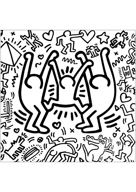 Famous Pop Art, Art Coloring Pages, Pop Art Tattoos, Keith Haring Art, Pop Art Coloring Pages, Haring Art, Pop Art Colors, Coloring Page For Adults, Elementary Art Projects