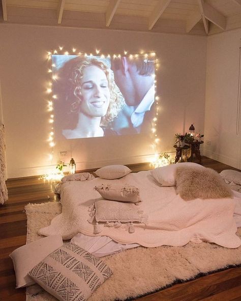 (@fashion_cosmopolitan) on Instagram: “Cozy night ❤ Movie date night Indoor theatre Hangout Room, Graphisches Design, Budget Bedroom, Attic Bedrooms, Romantic Retreat, Attic Renovation, Attic Remodel, Attic Bedroom, Romantic Bedroom