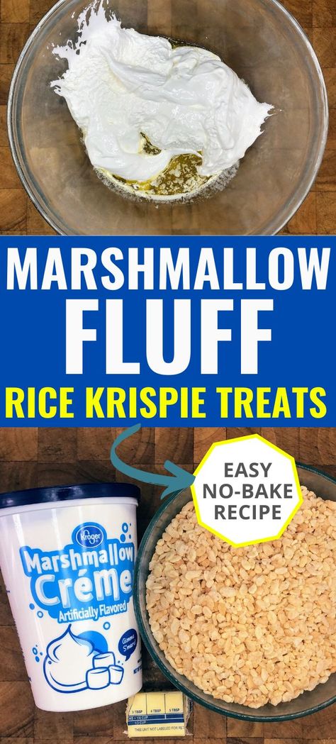 Original Rice Krispie Treats just got even easier to make! Just add in some Marshmallow Fluff and follow this simple, no-bake recipe and you will have some of the best homemade treats you have ever eaten in your life.  #nobakedesserts #easydesserts #ricekrispietreats Rice Krispie Treats With Fluff, Make Marshmallow Fluff, Make Rice Crispy Treats, Homemade Rice Krispies, Crispy Treats Recipe, Marshmallow Fluff Recipes, Homemade Rice Krispies Treats, Rice Crispy Treats Recipe, Creamed Rice