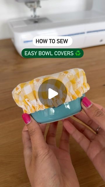 Tammy Johal on Instagram: "Let’s make these cute reusable bowl covers! 🫶🏽✂️

I used cotton fabric for this project and 1/4” wide elastic. It’s such an easy way to create bowl covers that are an eco-friendly alternative to plastic and cling film ♻️ It’s also a great project if you’re looking to sew something small for your home that doesn’t take much time or materials! My cute blue bowl is @lecreusetuk 💙

#sewing #learntosew #sewingpatterns #sewingproject #sewingtutorial #dressmaking #fashiondesign #upcycle #howtosew #beginnersewing  #sewinghacks #sustainable #sustinablity #thriftflip" Bowl Covers, Sewing Easy Diy, Cotton Bowl, Sewing Alterations, Cute Sewing Projects, Viking Sewing, Fabric Sewing Patterns, Fabric Bowls, Beginner Sewing Projects Easy