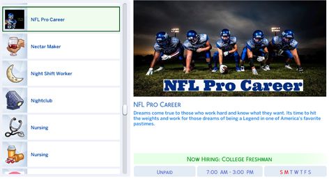 Mod The Sims - NFL Pro Career Sims 4 College, Best Sims 4 Mods, Sims Traits, Sims 4 Jobs, Sims 4 Piercings, Sims 4 Challenges, Sims 4 Cas Mods, Play Sims 4, Free Sims 4