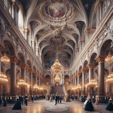 Ball Room Aesthetic, Palace Concept Art, Fantasy Ballroom, Ballroom Aesthetic, Palace Ballroom, Castle Interior, Palace Interior, Castle Aesthetic, Fantasy Rooms