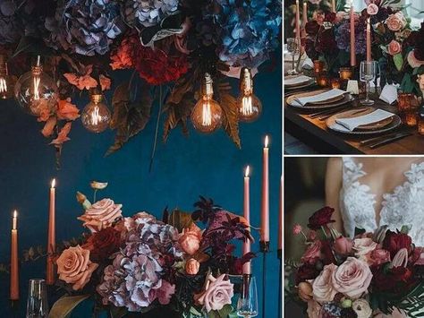 10 Stunning Wedding Color Palettes You Should Seriously Consider - NewsBreak Nye Wedding Color Palette, Dark Romantic Wedding Color Schemes, Flashdance Movie, Dark Romantic Wedding, Romantic Wedding Colors, Nye Wedding, Wedding Color Palettes, Dark Romantic, Wedding Color Palette