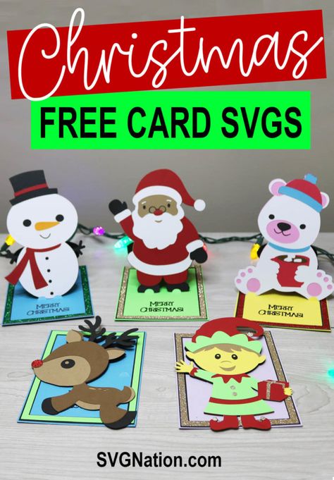 Cricut Handmade Christmas Cards Cricut Christmas Cards Free Svg, Cricut Christmas Cards, Elf Christmas Card, Diy Pop Up Cards, Christmas Card Ideas, Svg Templates, Snowman Christmas Cards, Santa Christmas Cards, Card Svg