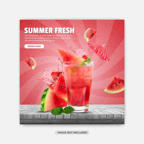 Summer fresh water melon social media in... | Premium Psd #Freepik #psd #sale Summer Social Media Design, Watermelon Mojito, Summer Poster, Facebook Design, Summer Fresh, 3d Text Effect, Gold Text, Text Effects, Media Design