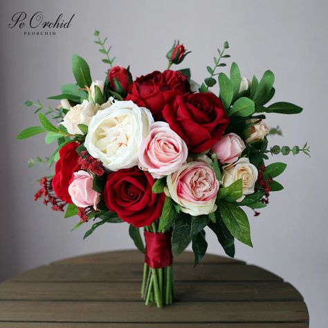 Smarter Shopping, Better Living! Aliexpress.com Entourage Flowers, Wedding Bouquet Peony, Red Flowers Wedding, Pretty Wedding Bouquet, Pink Red Flowers, Vintage Bridal Bouquet, Flowers Wedding Bouquet, Blush Bridal Bouquet, Fake Flower Bouquet