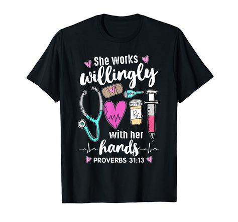 PRICES MAY VARY. Solid colors: 100% Cotton; Heather Grey: 90% Cotton, 10% Polyester; All Other Heathers: 50% Cotton, 50% Polyester Imported Pull On closure Machine Wash Nurse Gifts, Registered Nurse, School Nurse Shirt, Nursing School Shirt, Nurse Graduation, Nurse Life Shirt, Nurse Hero,Religious Nurse, She Works Willingly, Nurse Lovers, Cute Nurse, nurse works willingly, Nurse Proverb, Medical Worker, Support Nurse It's a great gift for nurse, for your mom, parents, grandparents, sister, wife, Nurse T Shirts Design, Nurse T Shirts Ideas, Nurse Shirts Ideas, Registered Nurse School, Nurse Tshirts, Graduation Nurse, Nursing School Shirt, Nurse School, Nursing School Shirts