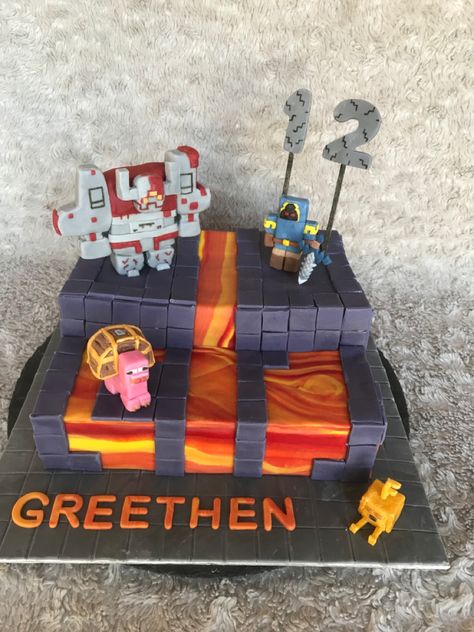 Birthday cake made for the launch of Minecraft Dungeons. Minecraft Dungeons Birthday Cake, Minecraft Dungeons Birthday Party, Minecraft Dungeons Cake, Kids Movie Night Birthday Party, Animal Party Cake, Minecraft Dungeon, Diy Minecraft Birthday Party, Cake Minecraft, Batman Birthday Cakes