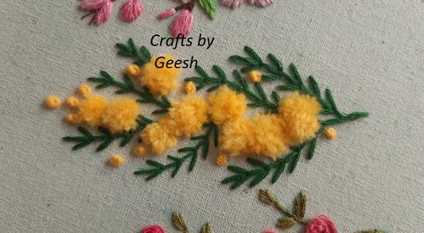 step by step video tutorial Flowers Hand Embroidery, Mimosa Flowers, Pom Flowers, Crochet Collar Pattern, Flower Hand Embroidery, Pom Pom Flowers, Mimosa Flower, Hand Embroidery Patterns Free, Hand Embroidery Videos