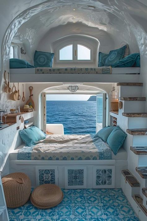 Greece Inspired Room Decor, Ocean Aesthetic House, Bedroom Ideas Hotel Style, Modern Bedroom Black, Bedroom Hotel Chique, Greek Bedroom, Hotel Inspired Bedroom, Boutique Hotel Bedroom, Home On The Beach