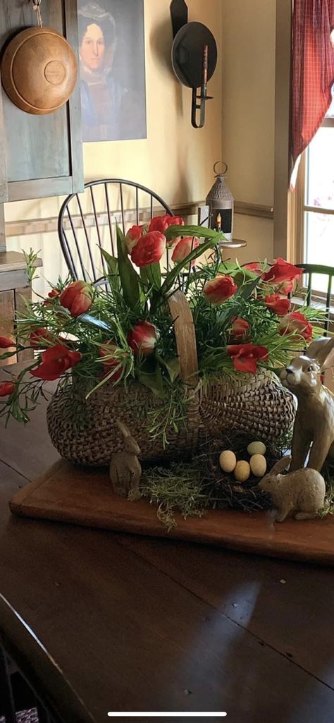 Primitive Spring Decorating Ideas, Primitive Table Centerpiece, Primitive Dining Table, Gail Reeder, Primitive Spring Decor, Spring Table Centerpieces, Primitive Dining Room, Primitive Table, Primitive Spring