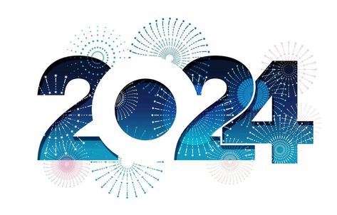 The Year 2024 New Years Greeting Symbol Logo Decorated With Fireworks. Vector Illustration Isolated On A White Background. Fireworks Vector, White Background Hd, 2024 Logo, New Year Clipart, Happy New Year Background, Vector Art Design, Happy New Year 2024, New Years Background, New Year Designs