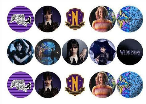 Sofia Wednesday Cupcake Toppers, Wednesday Addams Stickers Printable, Popular Netflix Series, Frozen Fever Party, Tarpaulin Design, Photo Cake Topper, 8 Cake, Cupcake Images, Edible Toppers