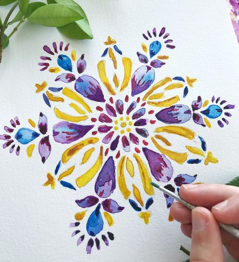 Watercolour Mandala Art, Mandala Watercolor Painting, Watercolor Mandala Art, Watercolour Mandala, Flower Mandala Art, Botanical Mandala, Mandala Watercolor, Flowers Mandala, Nature Mandala