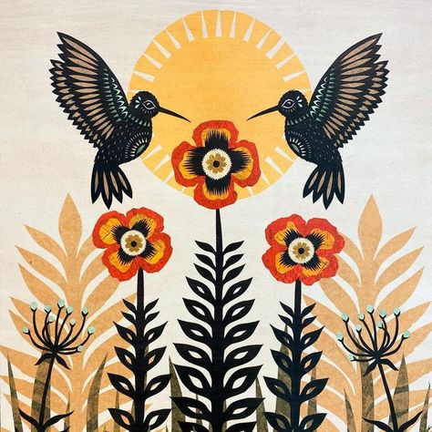 Inner Peace Art, Minimalist Tattoo Ideas, Modern Folk Art, Arte Folk, Folk Art Flowers, Hummingbird Art, Scandinavian Folk Art, Art Folder, Folk Art Painting